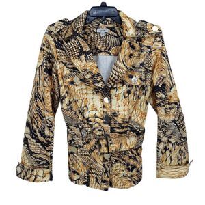 Vtg Cache Unique Statement Jacket Dragon Eagle Military Moto‎ Belted Golden Sz L